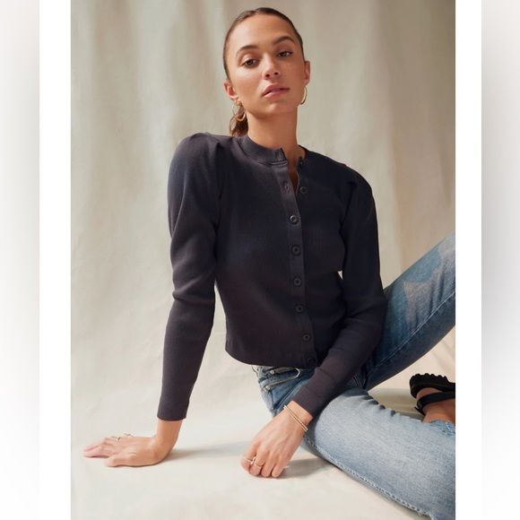 AMO Tops - AMO Puff sleeve cardigan top in black size medium